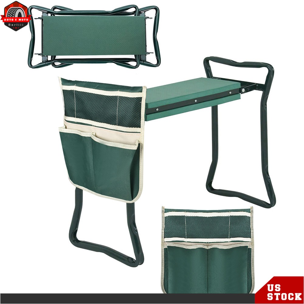 Outdoor Folding Kneeler Garden Kneeling Bench Soft Pad Seat With Stool Pouch