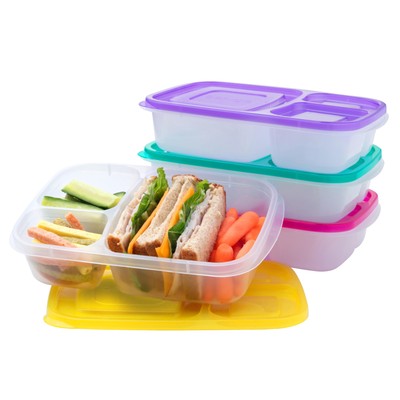 Easyboxes - Original Stackable Lunch Reusable 3-Compartment Food Containers