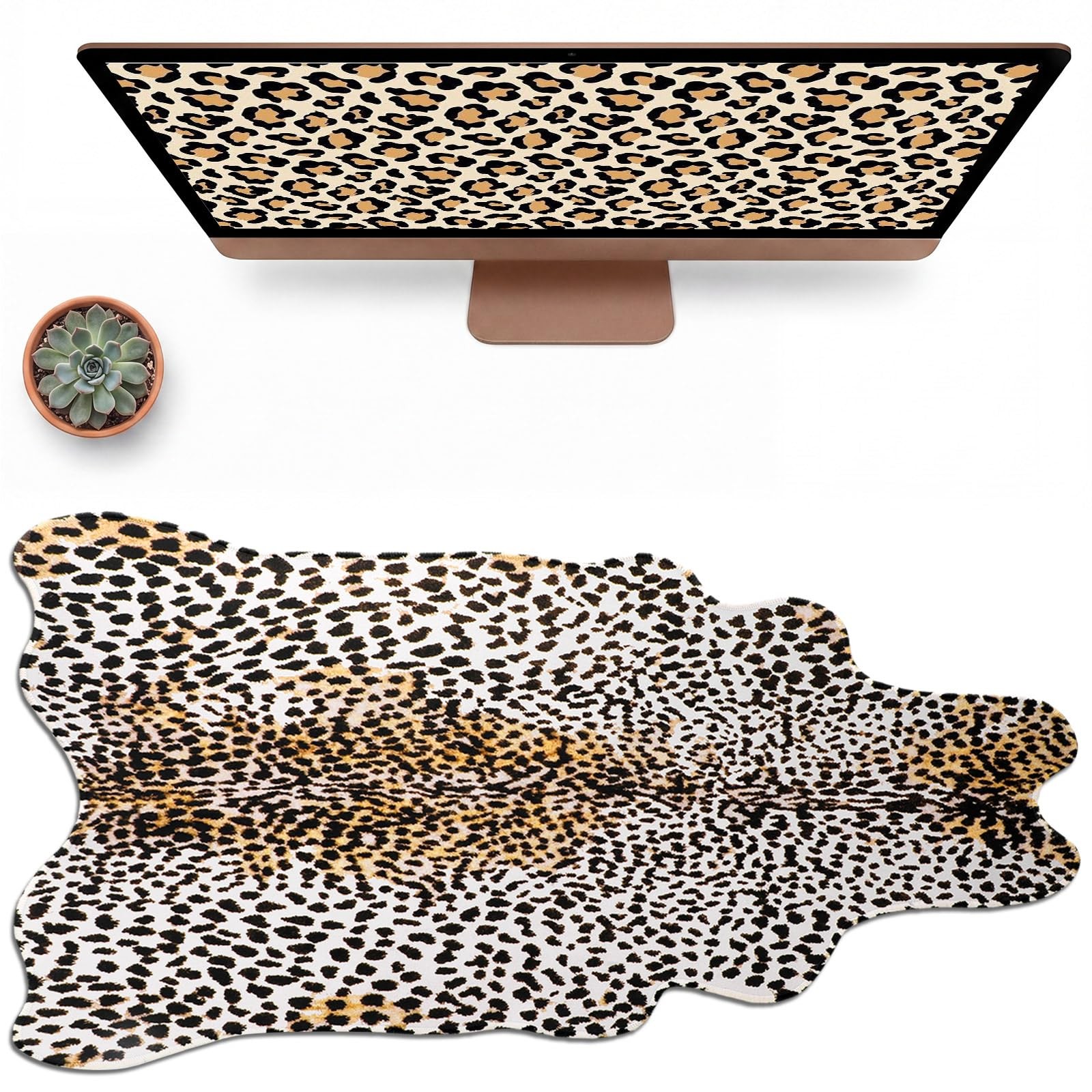 Sabary Large Leopard Print Desk Mat Cheetah 16.5" x 2.4", Ivory,black
