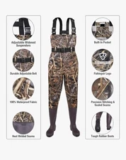 HISEA Camo Fishing Chest Waders Cleated Bootfoot Waterproof Hunting 8 *NO BELT*