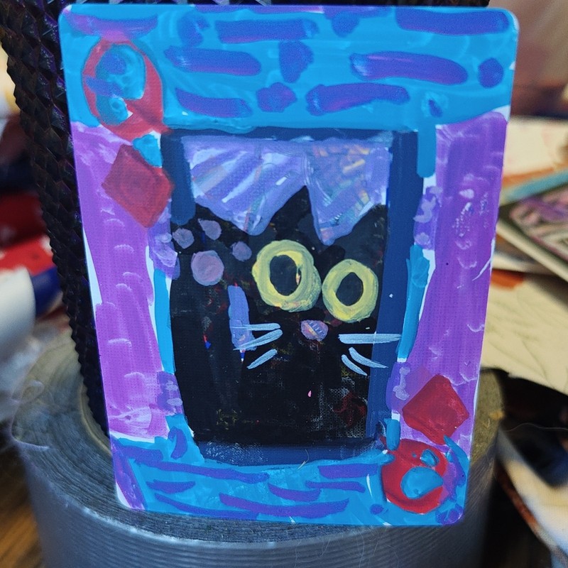 ACEO by Emily Meinert small modern black cat painting single piece unframed 