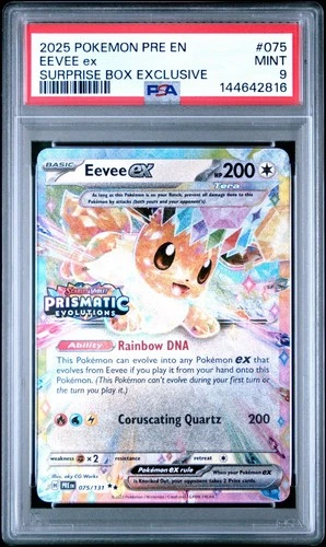 Pokemon Prismatic Evolutions Eevee EX 075/131 Surprise Box Promo PSA 9 Stamped