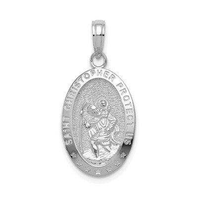 10k White Gold Saint Christopher Oval Pendant Travel Protection Necklace Charm
