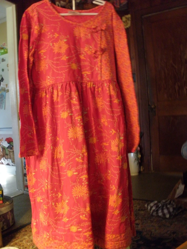 Vestido Floral Hanna Andersson Manga Larga Rojo y Naranja 150 EE. UU. 12 Foto 4 de 4