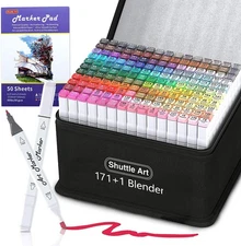 Shuttle Art Illustration Marker Pen, Set of 172, Oil-based, Blender Pen Included