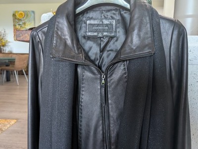 Smooth Black Leather 3/4 Length Coat. Top Stitching Detail.