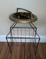 Vintage Mid Century Metal Smoking Stand Magazine Rack Atomic Age Cigar Ashtray
