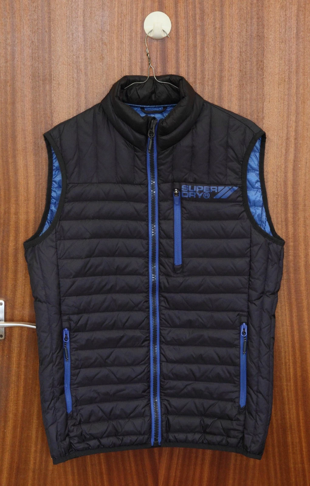 SUPERDRY Mens Premium Down Insulated Puffer Vest/ Gilet Charcoal(?) / Blue Small