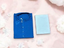 Mens Traditional Blue Sequence Kurta Pajama- 6338