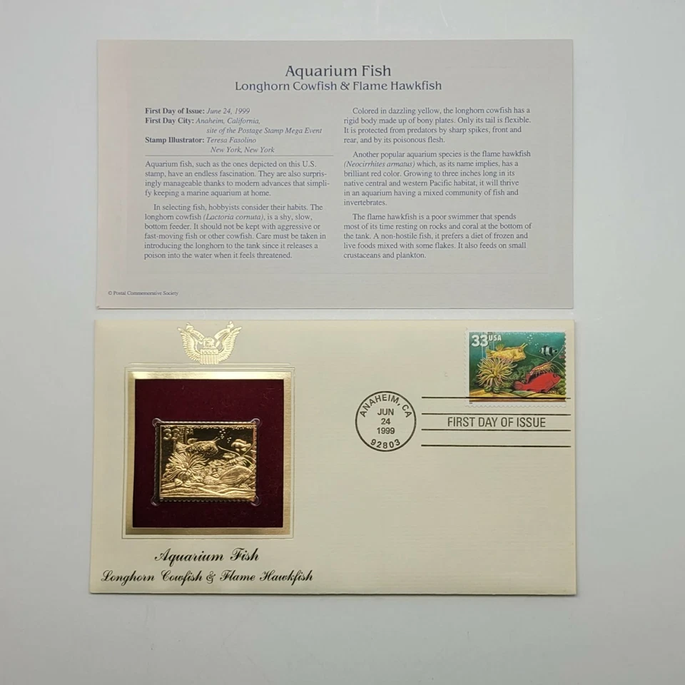 4 Aquarium Fish 22kt Gold Stamp First Day of Issue 33 Cent June 24 1999. STP9 - Image 2 of 4