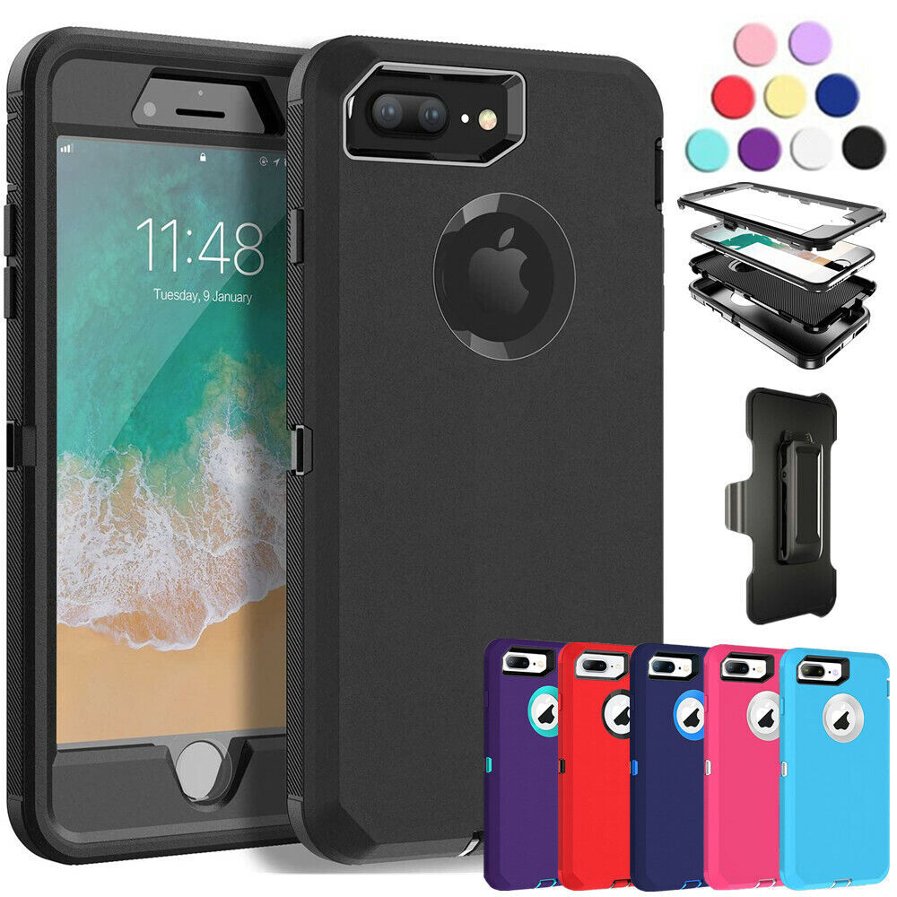 Shockproof Defender Case for iPhone 7 / 8/7 Plus/8 Plus/ Belt clip Fits OtterBox