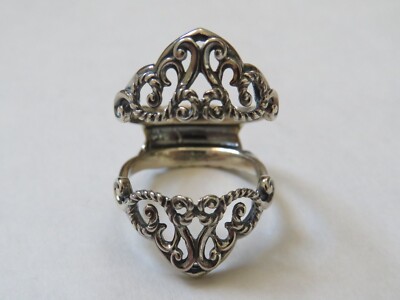 Carolyn Pollack 925 Sterling Silver Signature desing crown dual V double Ring 7