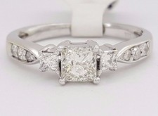 Three-Stone Princess Diamond Engagement Ring 0.78 ct 14k White Gold