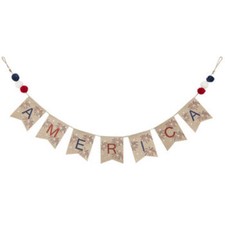 America Patriotic Burlap banner with pompoms 5 ft 4th of July party decor