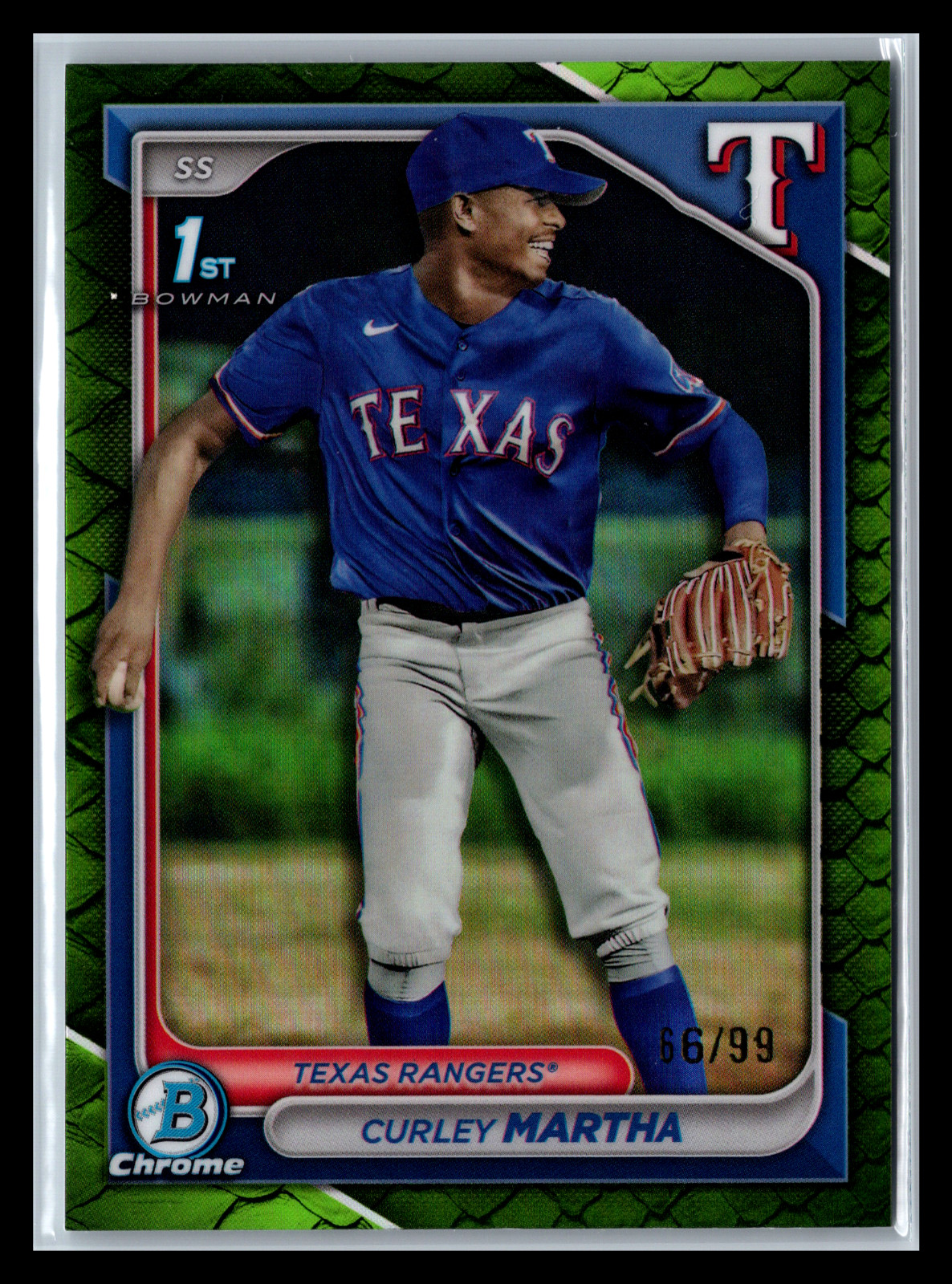 2024 Bowman Chrome BCP168 Curley Martha Green Reptilian Refractor /99 1st Bowman