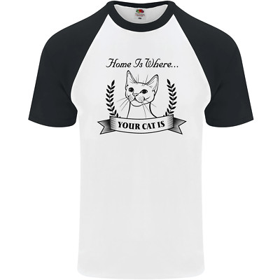 Home Is Where Your Cat Is lustiges Kätzchen Herren S/S Baseball T-Shirt