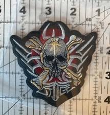 S14-TRIBAL STYLE SKULL IRON-ON / SEW-ON EMBROIDERED BIKER PATCH 3 1/2"X 3 1/2 "