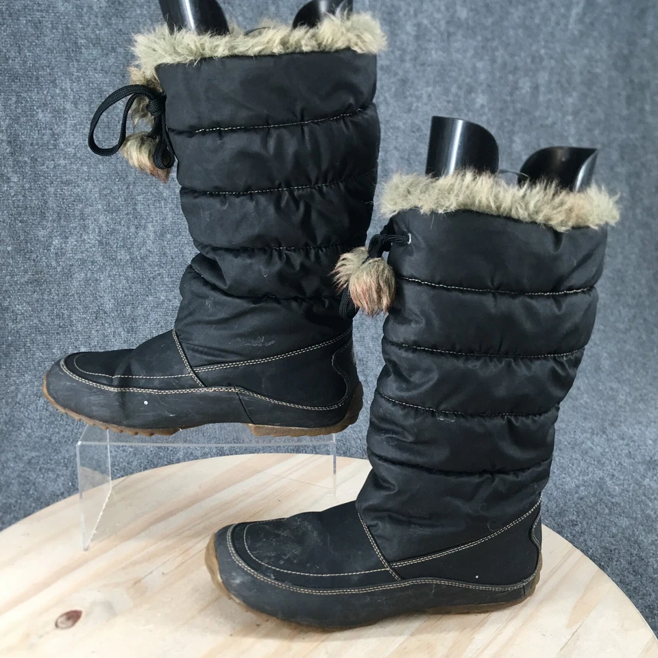 Sporto Boots Womens 9.5 Tall Snow Black Faux Leather Faux Fur Drawstring Casual - Image 2 of 4