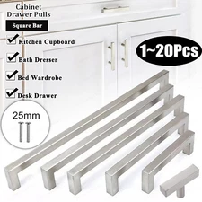 Brushed Nickel Square Cabinet Handles Pulls Kitchen Bathroom Stainless Steel Lot