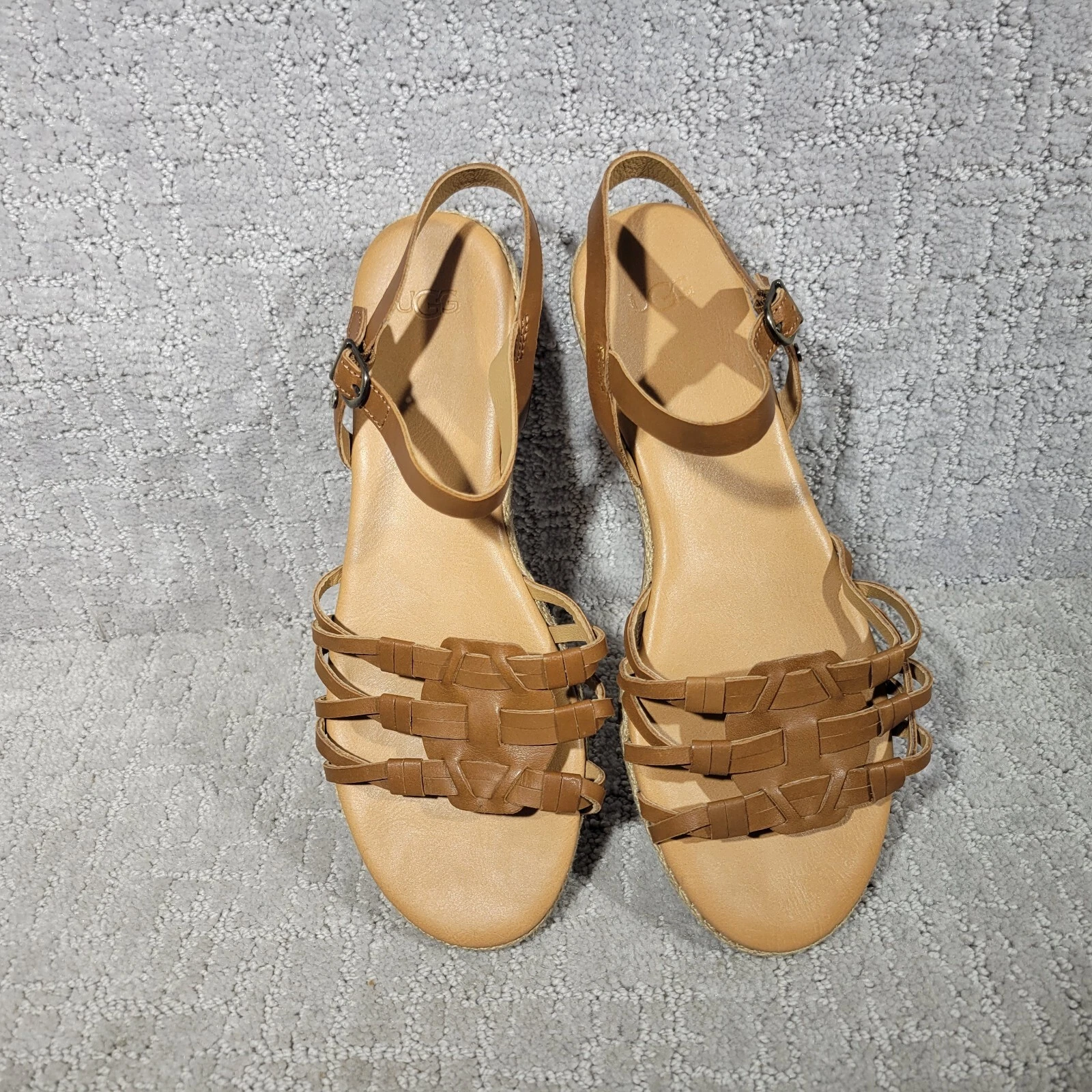 Sandali Ugg Larisa da donna taglia US 9 in pelle marrone con treccia di iuta 1014950