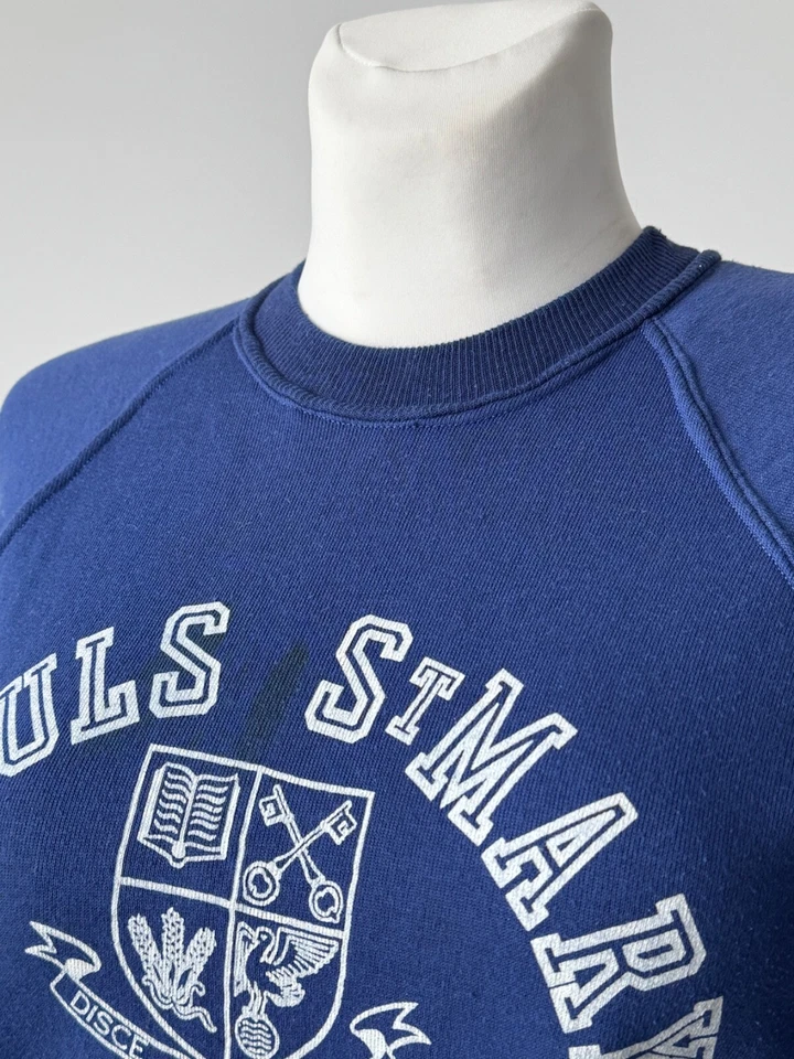 Sudadera vintage para mujer Cheltenham Colleges Inglaterra azul años 70 talla L Foto 3 de 4