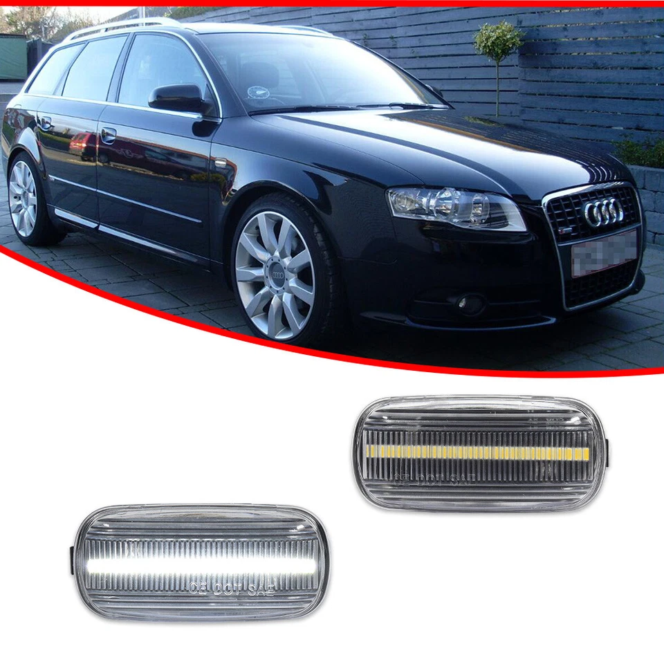 Luces de señalización laterales LED blancas transparentes para guardabarros delantero 2 piezas para Audi A3 A4 A6 S4 S6 RS4 Foto 2 de 4