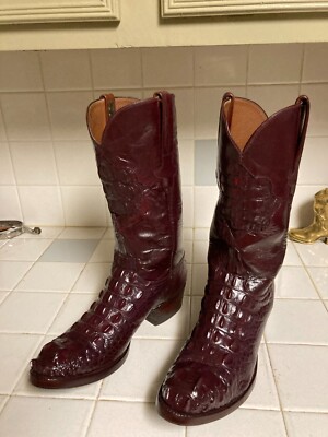 Lucchese Red Wine Oxblood Head Cut American Alligator Boots  display picture 1