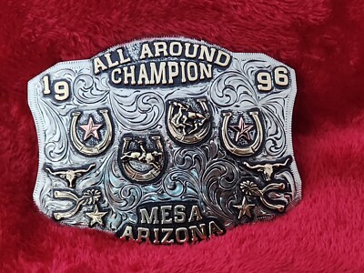 TROPHY ROUGHSTOCK CHAMPIONSHIP RODEO BUCKLE MESA ARIZONA TOP HAND 1996 RARE 146