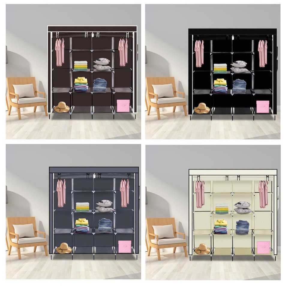 Large Fabric Wardrobe Closet Clothes Organizer 10 Storage Shelves+2 ...