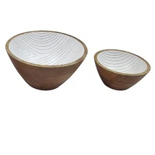 Temptations Woodland Set of 2 Mango Wood Nesting Bowls Serving Kitchenware