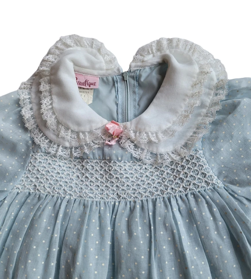 Vintage Light Blue Swiss Dot Dress Size 6X - Image 2 of 4