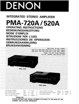 Denon PMA-520A 720A Pre-Main Amplifier Owners Manual