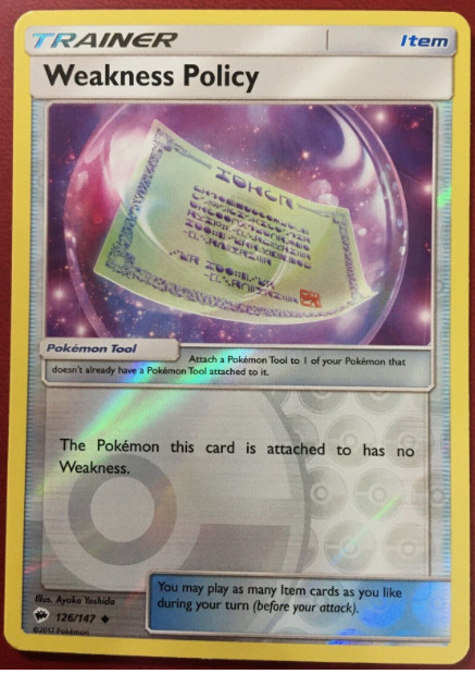 Pokemon - WEAKNESS POLICY 126/147 - Burning Shadows - Reverse Holo - NM/M