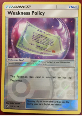 Pokemon - WEAKNESS POLICY 126/147 - Burning Shadows - Reverse Holo - NM/M