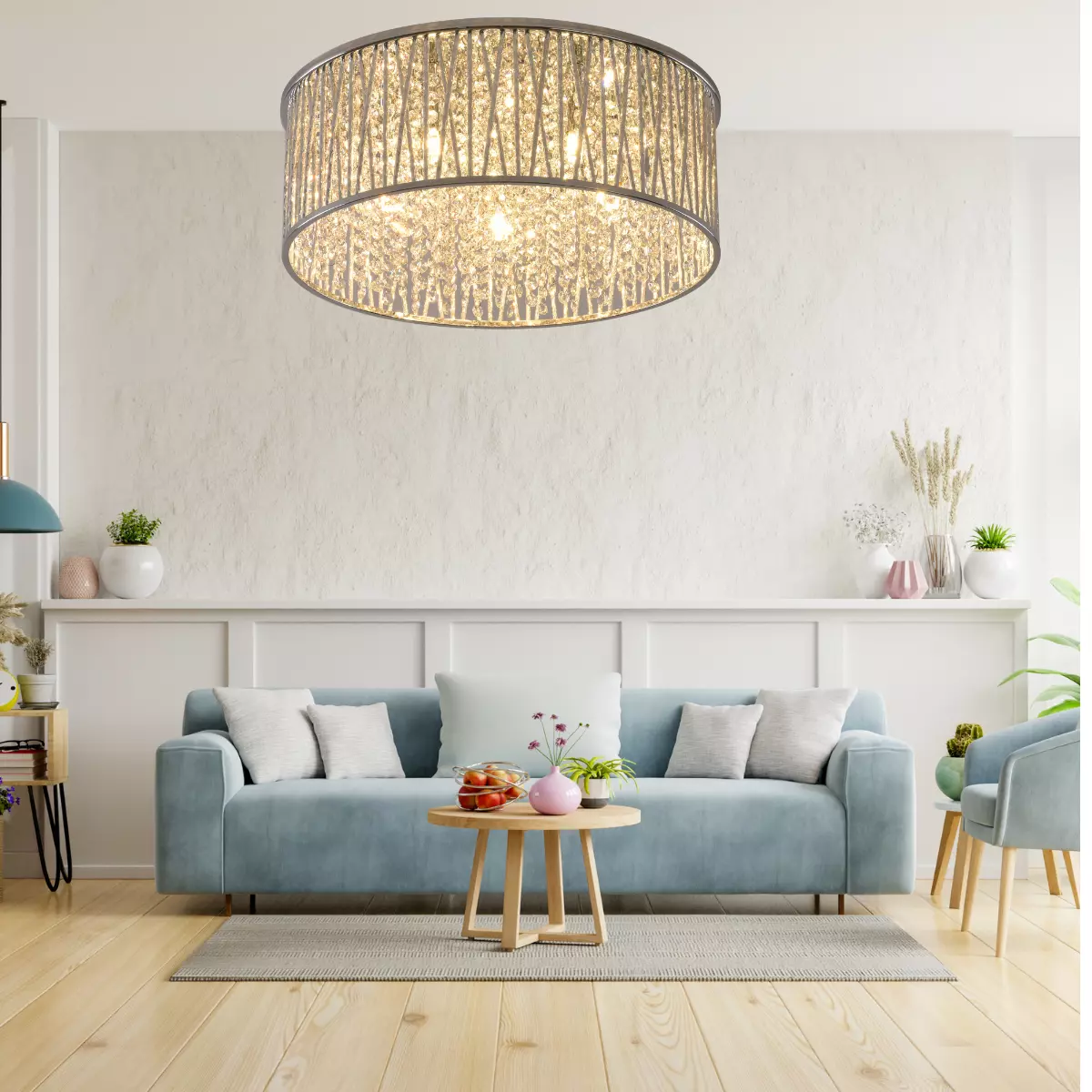 Emilia large crystal drum on sale flush ceiling light