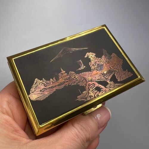 1960's Mechanical Musical Compact Vintage Cosmetic Powder Box Gold Tone Works - Picture 2 of 9