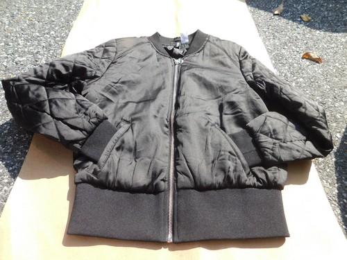 H\u0026M Divided Black Satin Zip Bomber 