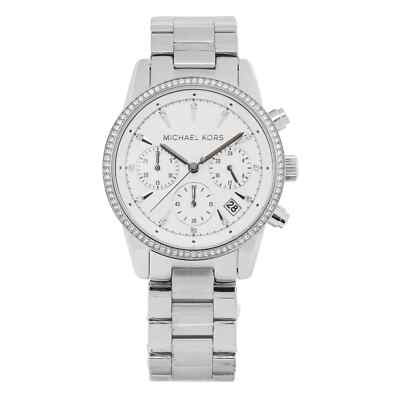 Michael Kors Ritz 37mm Steel Chronograph White Dial Quartz Ladies Watch MK6428