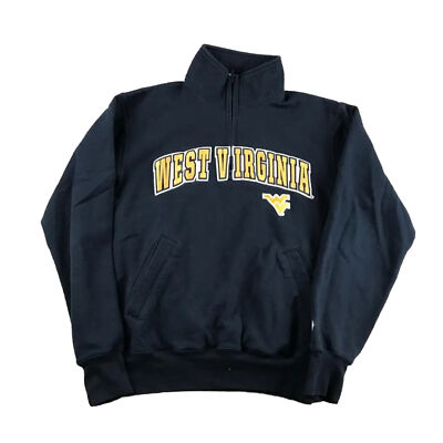 West Virginia Mountaineers Sweatshirt Men Small Blue Fleece 1/4 Zip  Champion Eco
