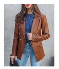 Women Kim Kardashian Blazer Coat Jacket Golden Button Closer Double Breasted