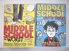 2 James Patterson Books Middle School Worst Years Of My Life, Get Me Outta Here
