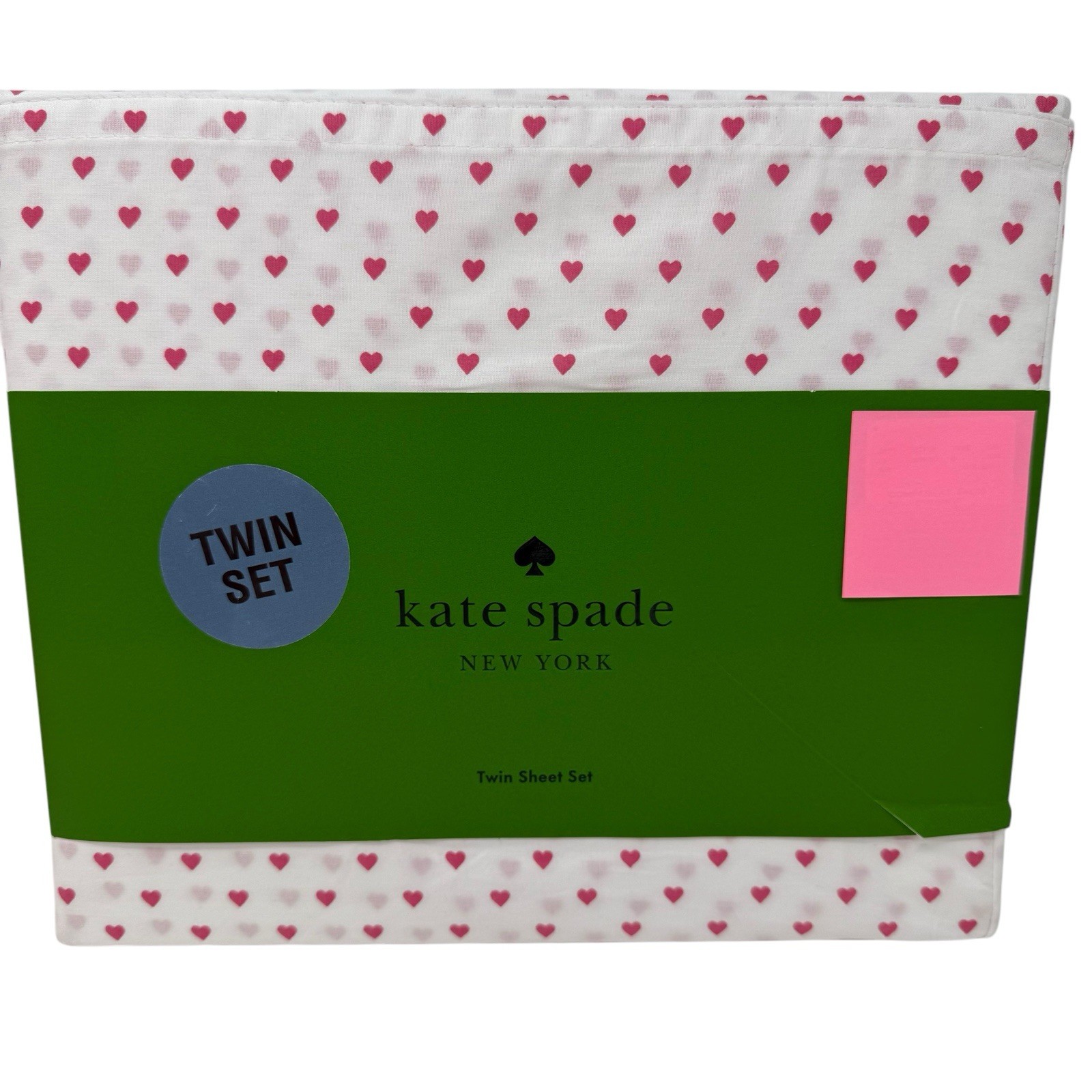 Kate Spade Twin Sheet Set Pink Hearts 4 Piece Cotton Percale Sheets NEW