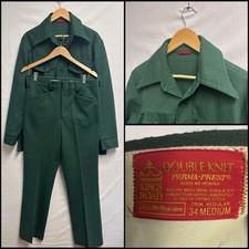 Vintage 1970s Sears Kings Road 2 Pc Set Green Rockabilly Disco Textured Men  s L