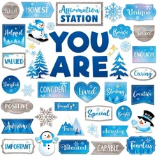 45pcs Winter Affirmation Station Bulletin Board Set Motivational Posters Clas...