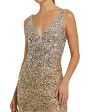 Mac Duggal Shimmering Gold Sequin Slit Gown #1068 NWT - Size 0