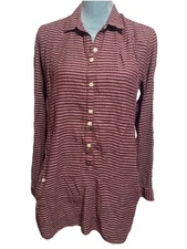 Toad & Co Shirt Women's Medium Red Stripe Long Sleeve Button Up Tunic Pockets