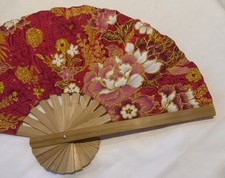 Fan Thai Folding Pink Red Flowers Hand Bamboo Thailand Decor    43