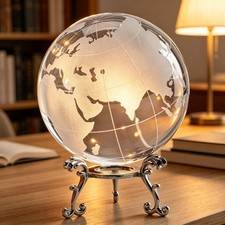 80mm Crystal Globe with Metal Stand Crystal Earth Glass Sphere