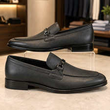 Guess Mens Black Faux Leather Loafers Slip-On Dress Shoes Size 10 12