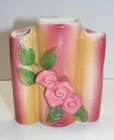 Vintage Shawnee Pottery 3-Hole Wall Pocket Vase Pink Roses 13-C